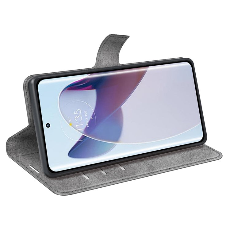 For Motorola Moto X30 Pro 5G / Edge 30 Ultra 5G Textured PU Leather Stand Wallet Case Square Magnetic Clasp Shockproof Phone Cover - Grey