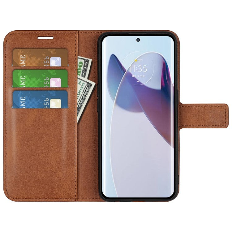 For Motorola Moto X30 Pro 5G / Edge 30 Ultra 5G Textured PU Leather Stand Wallet Case Square Magnetic Clasp Shockproof Phone Cover - Light Brown