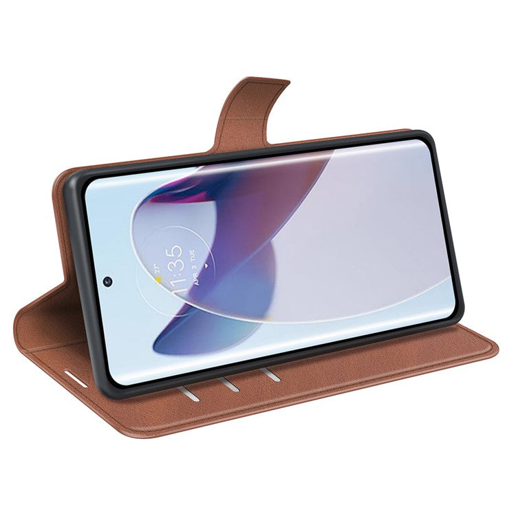 For Motorola Moto X30 Pro 5G / Edge 30 Ultra 5G Textured PU Leather Stand Wallet Case Square Magnetic Clasp Shockproof Phone Cover - Light Brown