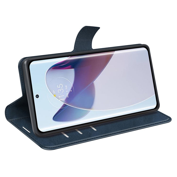 For Motorola Moto X30 Pro 5G / Edge 30 Ultra 5G Textured PU Leather Stand Wallet Case Square Magnetic Clasp Shockproof Phone Cover - Blue