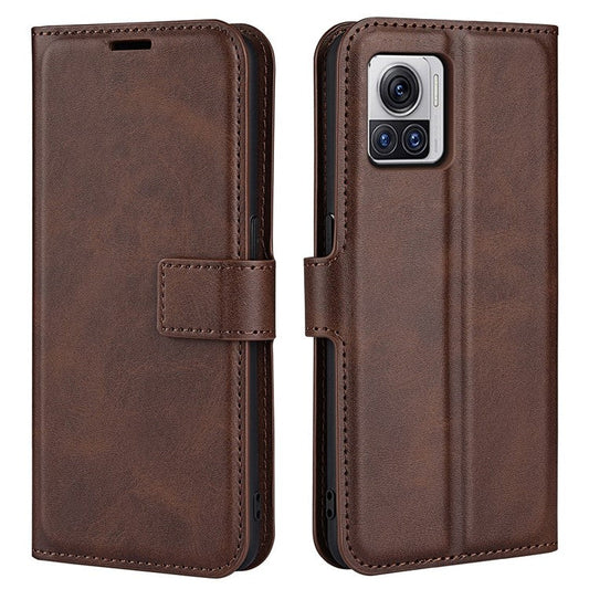 For Motorola Moto X30 Pro 5G / Edge 30 Ultra 5G Textured PU Leather Stand Wallet Case Square Magnetic Clasp Shockproof Phone Cover - Brown