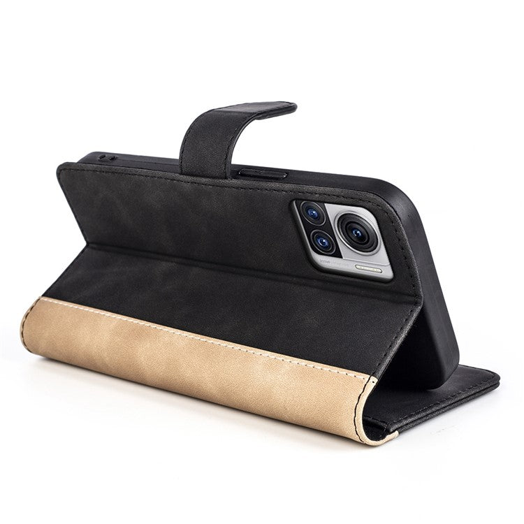 For Motorola Moto X30 Pro 5G / Edge 30 Ultra 5G Phone Case Anti-Drop Shockproof Case Color Splicing PU Leather TPU Cover with Stand Wallet - Black