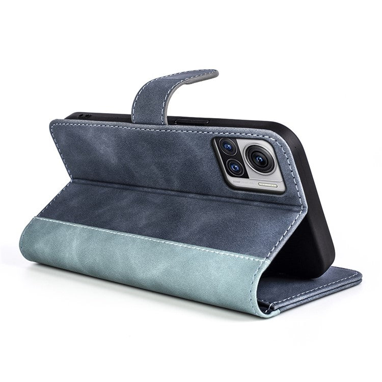 For Motorola Moto X30 Pro 5G / Edge 30 Ultra 5G Phone Case Anti-Drop Shockproof Case Color Splicing PU Leather TPU Cover with Stand Wallet - Blue