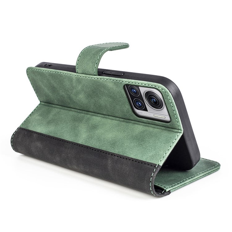For Motorola Moto X30 Pro 5G / Edge 30 Ultra 5G Phone Case Anti-Drop Shockproof Case Color Splicing PU Leather TPU Cover with Stand Wallet - Green