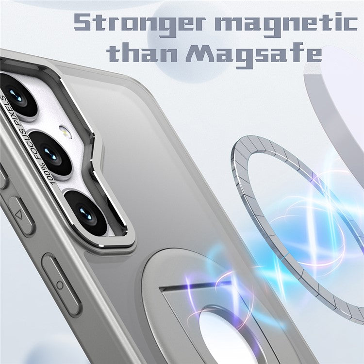 For Samsung Galaxy S24 Case Rotating Kickstand Acrylic+TPU Phone Cover Compatible with MagSafe - Titanium Grey