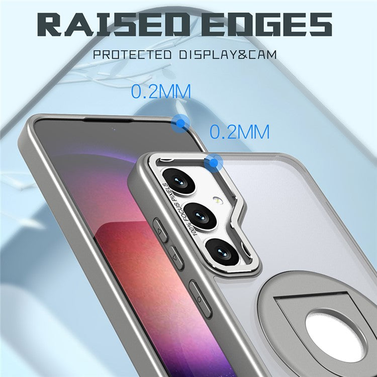 For Samsung Galaxy S24 Case Rotating Kickstand Acrylic+TPU Phone Cover Compatible with MagSafe - Titanium Grey