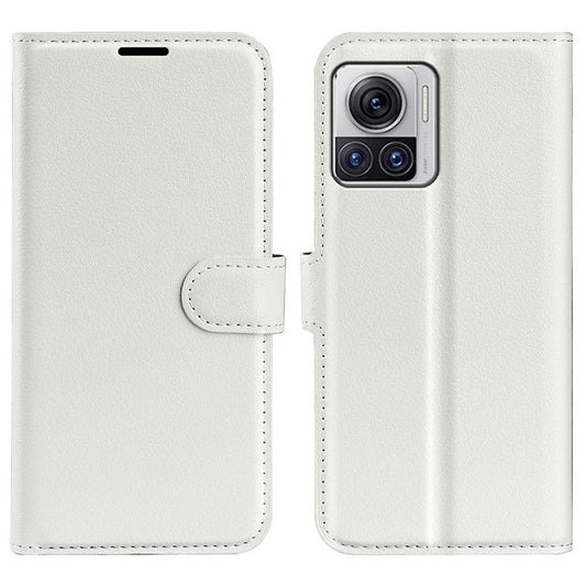 For Motorola Moto X30 Pro 5G / Edge 30 Ultra 5G Drop-proof Litchi Texture Folio Flip Phone Case PU Leather Wallet Stand Protective Cover - White