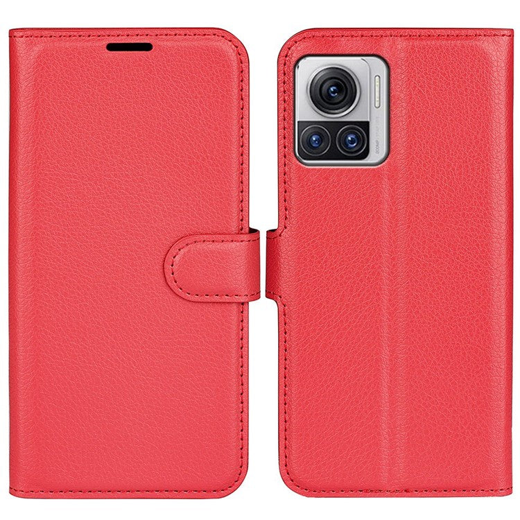 For Motorola Moto X30 Pro 5G / Edge 30 Ultra 5G Drop-proof Litchi Texture Folio Flip Phone Case PU Leather Wallet Stand Protective Cover - Red
