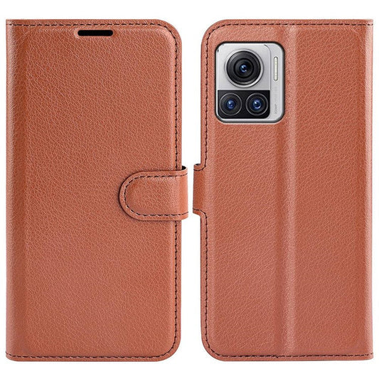 For Motorola Moto X30 Pro 5G / Edge 30 Ultra 5G Drop-proof Litchi Texture Folio Flip Phone Case PU Leather Wallet Stand Protective Cover - Brown