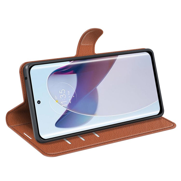 For Motorola Moto X30 Pro 5G / Edge 30 Ultra 5G Drop-proof Litchi Texture Folio Flip Phone Case PU Leather Wallet Stand Protective Cover - Brown