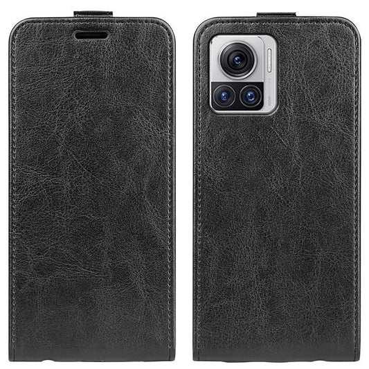 For Motorola Moto X30 Pro 5G / Edge 30 Ultra 5G Crazy Horse Texture Phone Case Anti-scratch PU Leather Vertical Flip Cover with Card Holder - Black