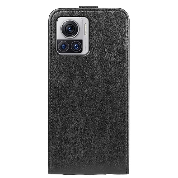 For Motorola Moto X30 Pro 5G / Edge 30 Ultra 5G Crazy Horse Texture Phone Case Anti-scratch PU Leather Vertical Flip Cover with Card Holder - Black