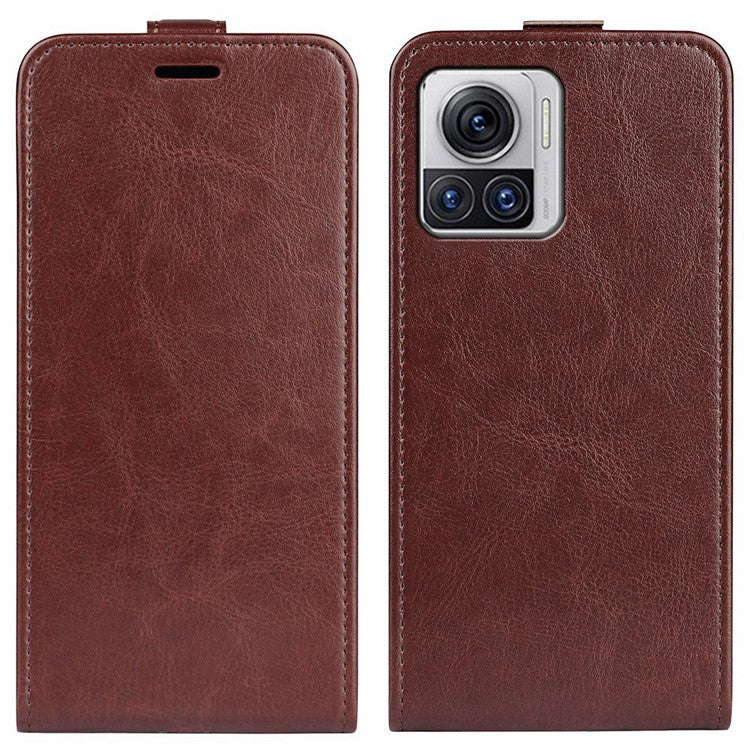 For Motorola Moto X30 Pro 5G / Edge 30 Ultra 5G Crazy Horse Texture Phone Case Anti-scratch PU Leather Vertical Flip Cover with Card Holder - Brown