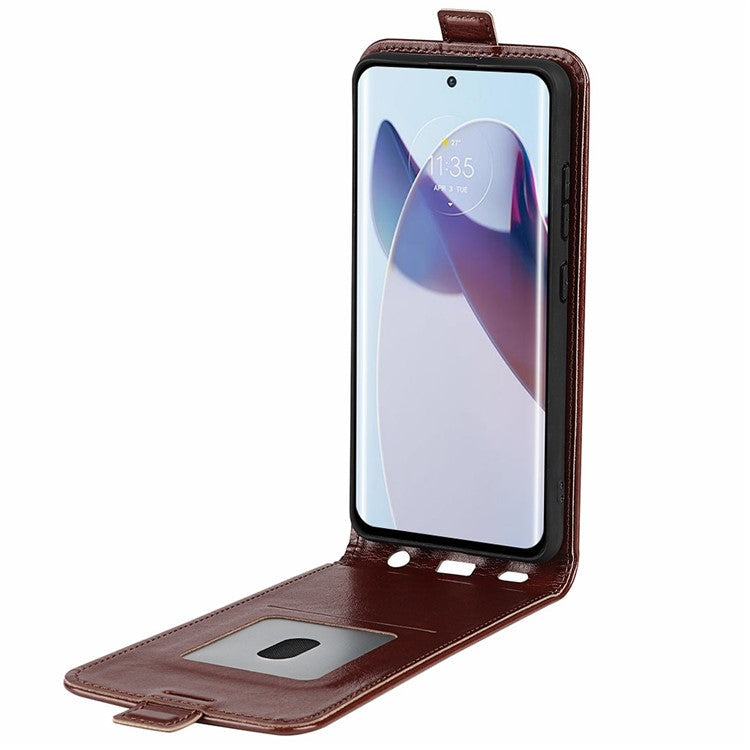 For Motorola Moto X30 Pro 5G / Edge 30 Ultra 5G Crazy Horse Texture Phone Case Anti-scratch PU Leather Vertical Flip Cover with Card Holder - Brown