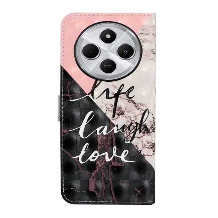 For Xiaomi Poco C75 4G / Redmi 14R 5G / 14C 4G Case 3D Creative Pattern PU Leather Stand Phone Cover - Tri-Color Marble