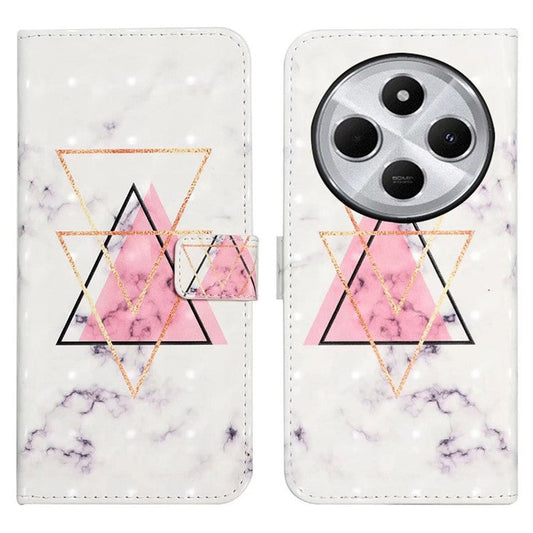 For Xiaomi Poco C75 4G / Redmi 14R 5G / 14C 4G Case 3D Creative Pattern PU Leather Stand Phone Cover - Triangle Marble