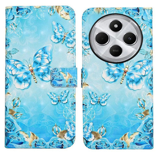 For Xiaomi Poco C75 4G / Redmi 14R 5G / 14C 4G Case 3D Creative Pattern PU Leather Stand Phone Cover - Blue Butterfly