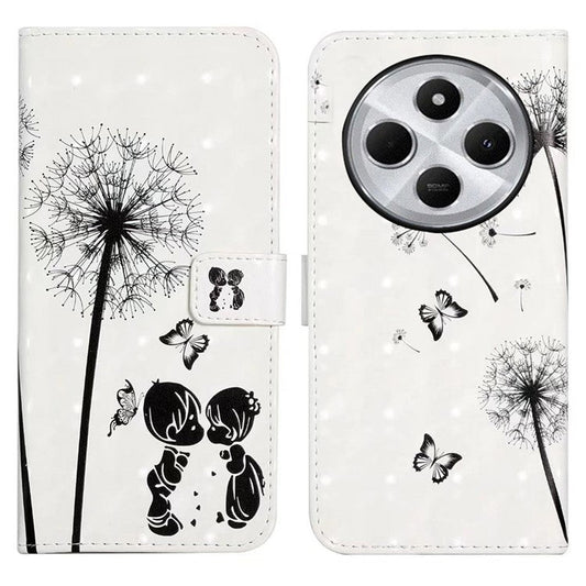 For Xiaomi Poco C75 4G / Redmi 14R 5G / 14C 4G Case 3D Creative Pattern PU Leather Stand Phone Cover - Kids and Dandelion