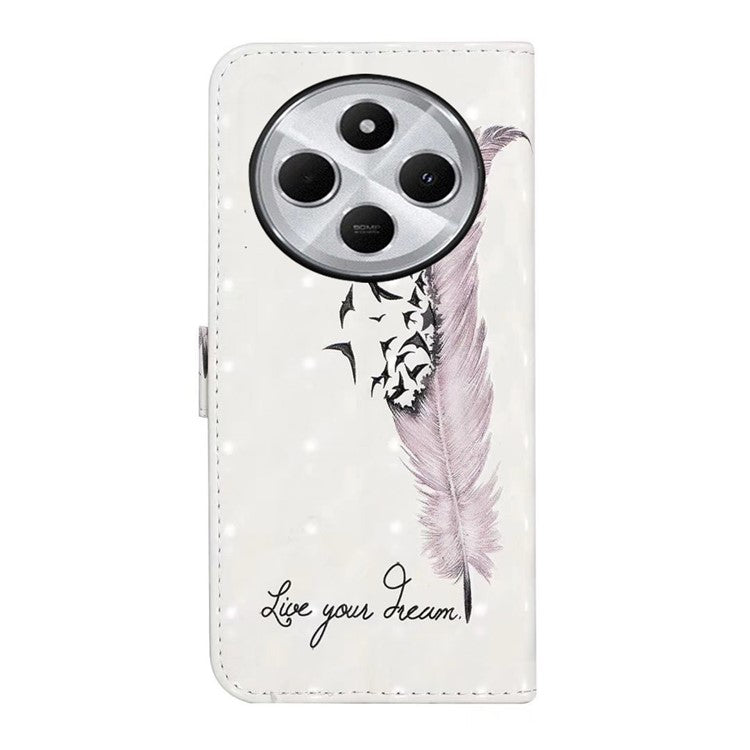 For Xiaomi Poco C75 4G / Redmi 14R 5G / 14C 4G Case 3D Creative Pattern PU Leather Stand Phone Cover - Feather