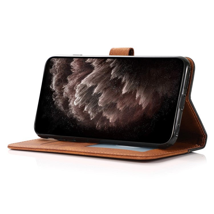 For Xiaomi Poco C75 4G / Redmi 14R 5G / 14C 4G Cover Color Splicing Wallet Stand Leather Phone Case with Wrist Strap - Black+Brown