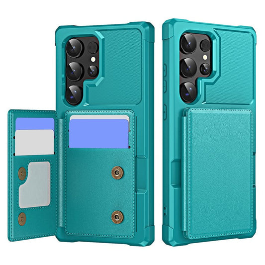 For Samsung Galaxy S24 Ultra Case Card Slot Kickstand Leather+TPU Reinforced Corner Phone Cover - Green
