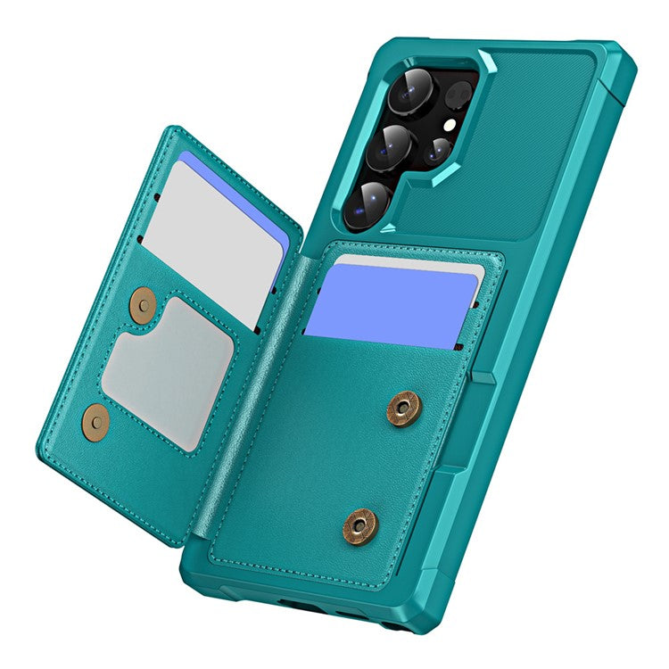For Samsung Galaxy S24 Ultra Case Card Slot Kickstand Leather+TPU Reinforced Corner Phone Cover - Green