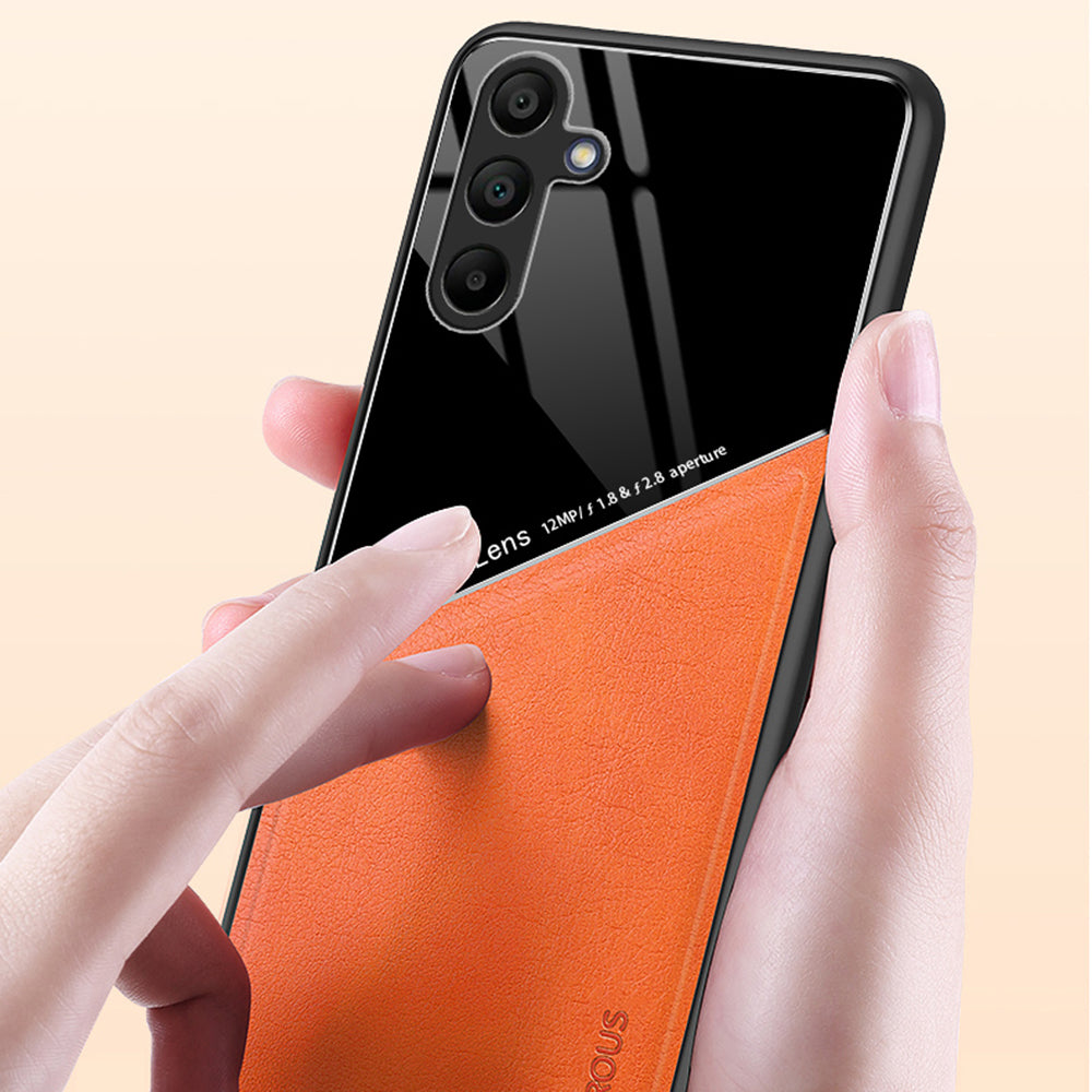 For Samsung Galaxy A16 5G / A16 4G Case Leather Coated PC+TPU Phone Back Cover - Orange