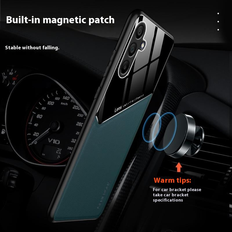 For Samsung Galaxy A16 5G / A16 4G Case Leather Coated PC+TPU Phone Back Cover - Black