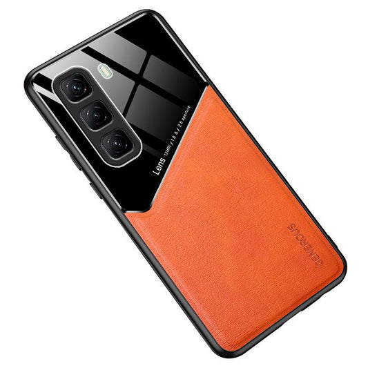 For Infinix Hot 50 5G Case Leather Coated PC+TPU Phone Back Cover - Orange