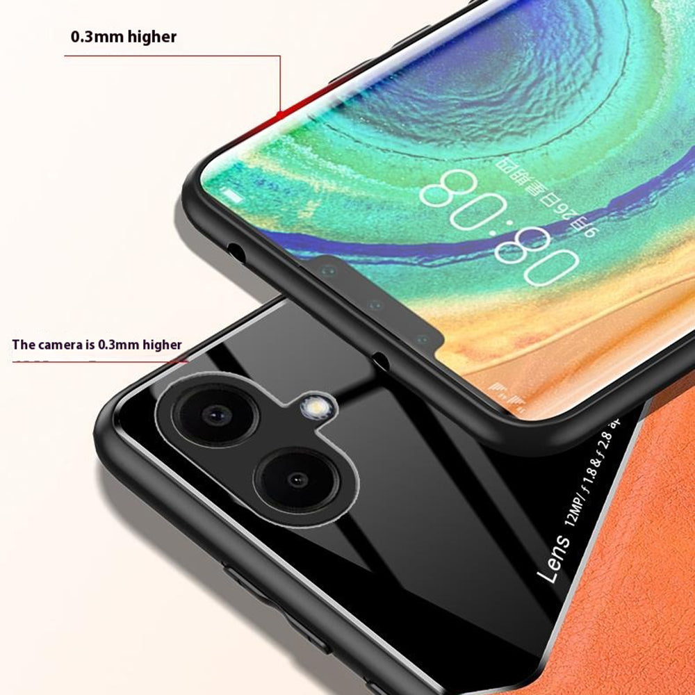 For Samsung Galaxy A06 Case Leather Coated PC+TPU Phone Back Cover - Orange