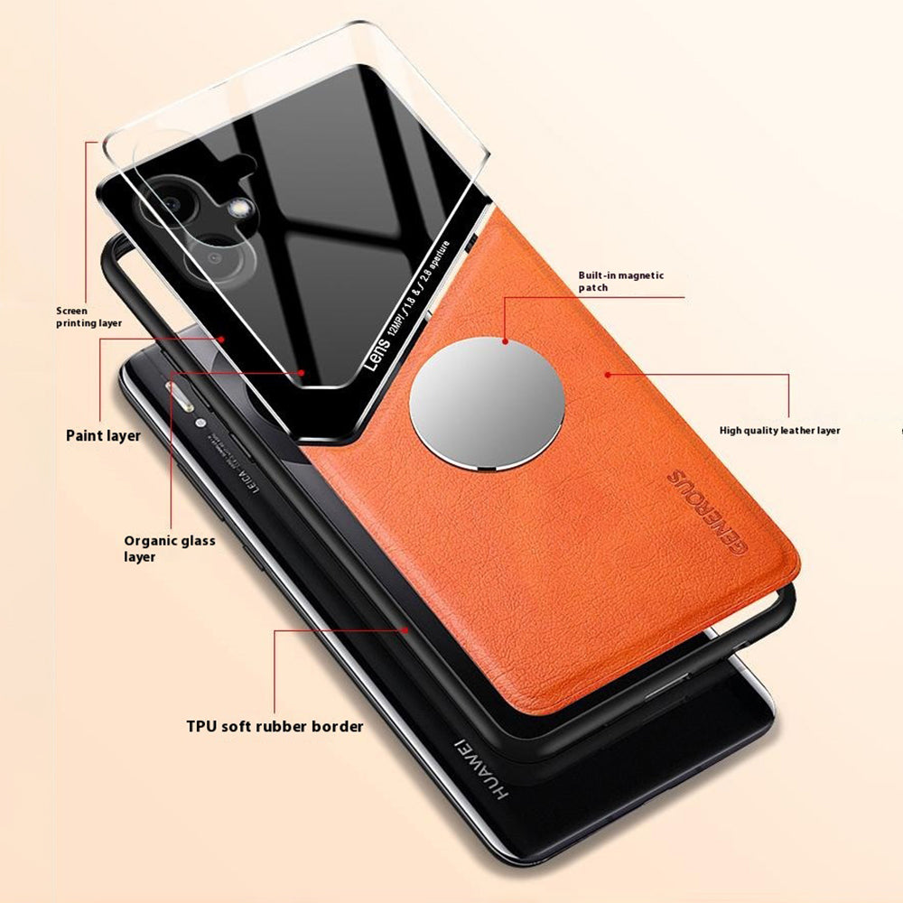 For Samsung Galaxy A06 Case Leather Coated PC+TPU Phone Back Cover - Orange