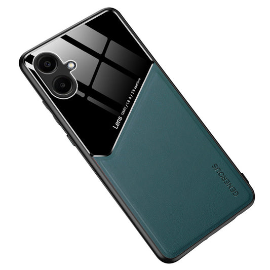 For Samsung Galaxy A06 Case Leather Coated PC+TPU Phone Back Cover - Green