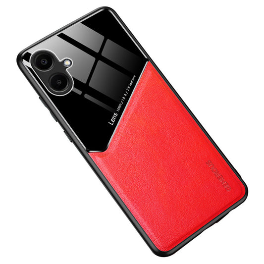 For Samsung Galaxy A06 Case Leather Coated PC+TPU Phone Back Cover - Red