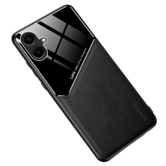 For Samsung Galaxy A06 Case Leather Coated PC+TPU Phone Back Cover - Black