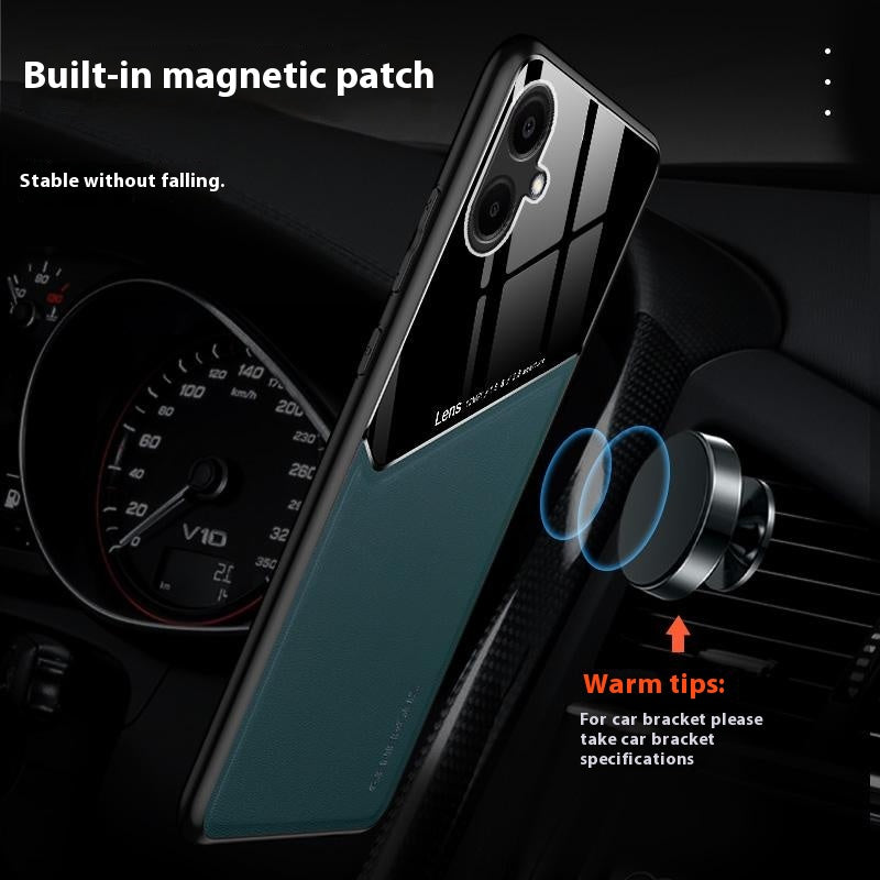 For Samsung Galaxy A06 Case Leather Coated PC+TPU Phone Back Cover - Black