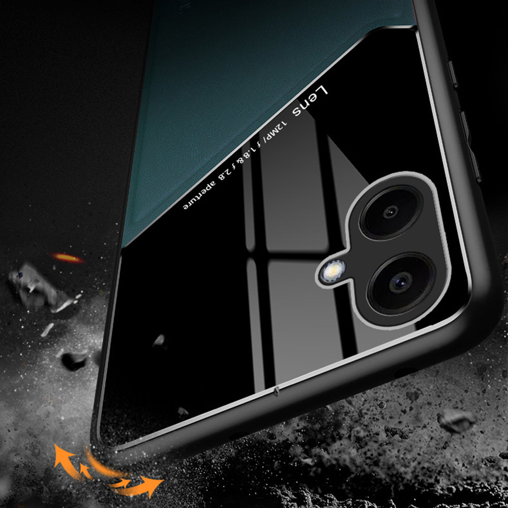 For Samsung Galaxy A06 Case Leather Coated PC+TPU Phone Back Cover - Black