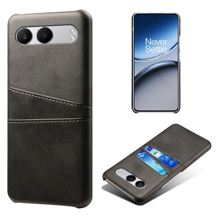 For OnePlus Nord 4 Case Dual Card Slots PU Leather + Hard PC Phone Cover - Black