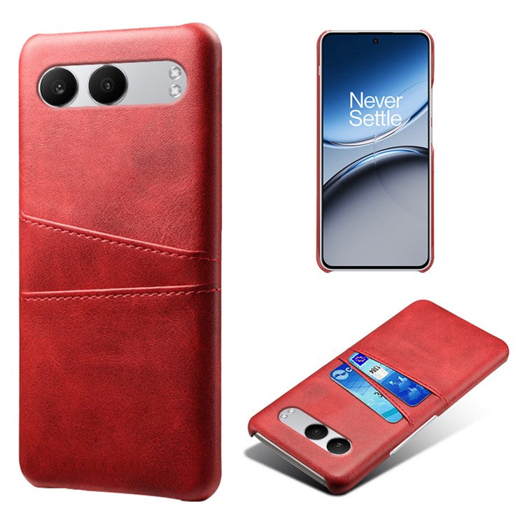 For OnePlus Nord 4 Case Dual Card Slots PU Leather + Hard PC Phone Cover - Red