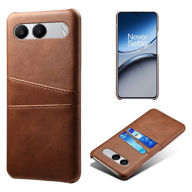 For OnePlus Nord 4 Case Dual Card Slots PU Leather + Hard PC Phone Cover - Brown