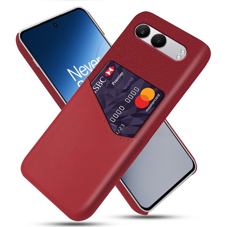 For OnePlus Nord 4 Case Cloth Texture PU Leather Hard PC Card Slot Phone Cover - Red
