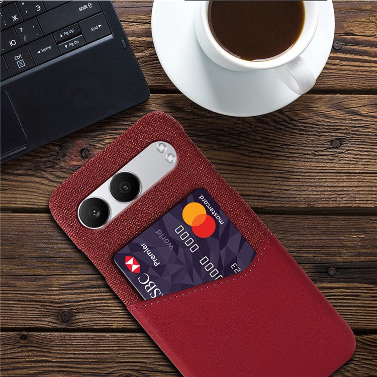 For OnePlus Nord 4 Case Cloth Texture PU Leather Hard PC Card Slot Phone Cover - Red