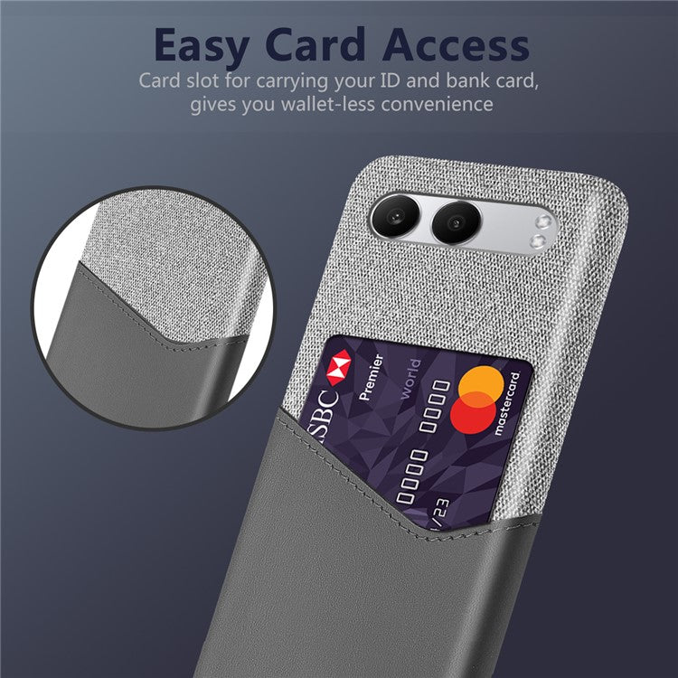 For OnePlus Nord 4 Case Cloth Texture PU Leather Hard PC Card Slot Phone Cover - Grey