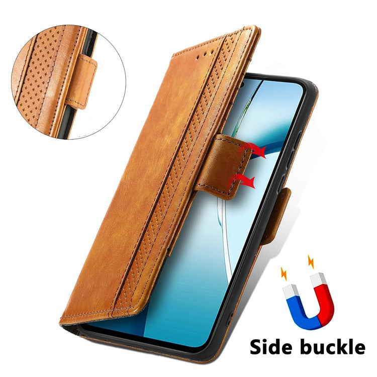 CASENEO 002 Series For OnePlus Nord CE4 Lite 5G / Oppo K12x 5G (China) Case Stand Wallet Splicing PU Leather Cover - Light Brown