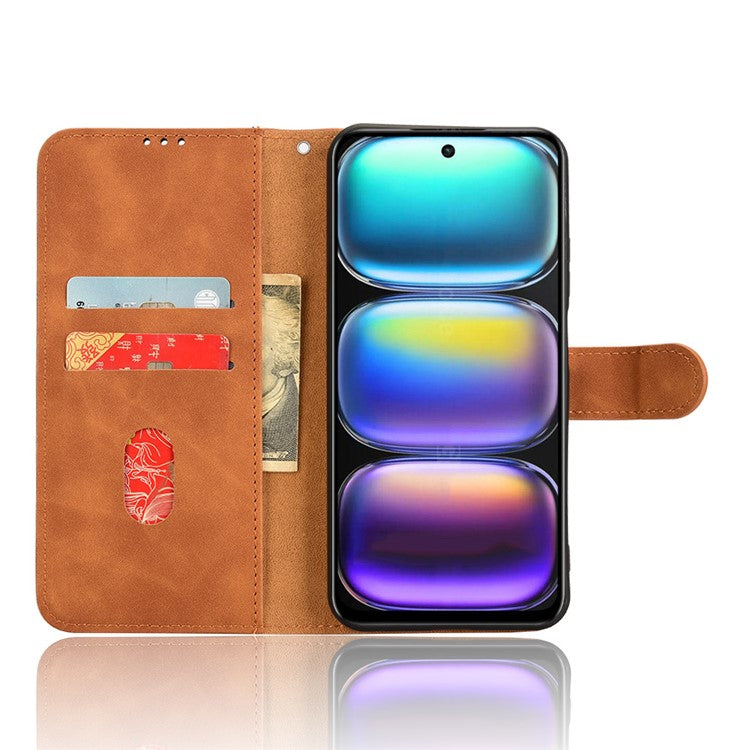 For Infinix Hot 50 5G Leather Case Skin-Feel Anti-Drop Wallet Flip Phone Cover - Brown