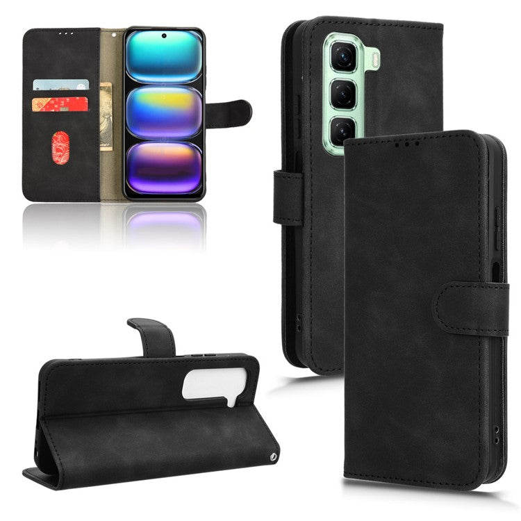 For Infinix Hot 50 4G Leather Case Skin-Feel Anti-Drop Wallet Flip Phone Cover - Black