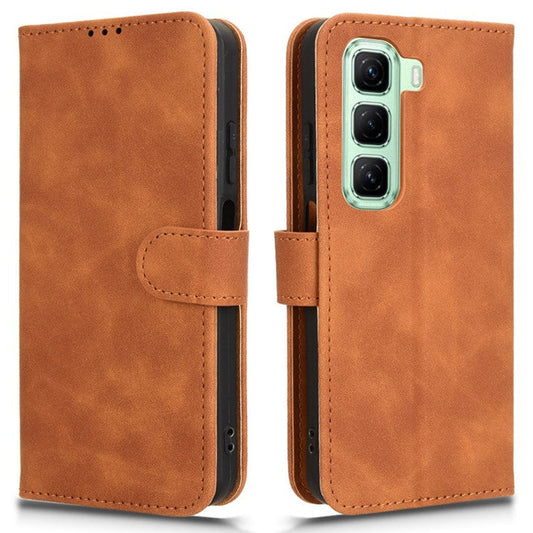 For Infinix Hot 50 4G Leather Case Skin-Feel Anti-Drop Wallet Flip Phone Cover - Brown