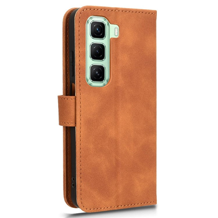 For Infinix Hot 50 4G Leather Case Skin-Feel Anti-Drop Wallet Flip Phone Cover - Brown