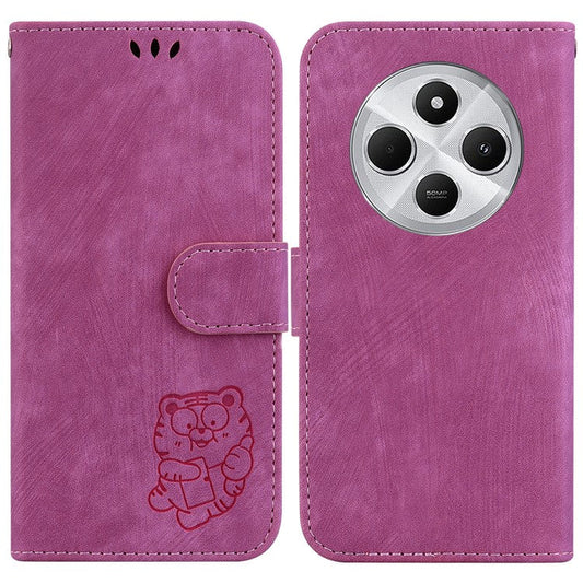 For Xiaomi Poco C75 4G / Redmi 14R 5G / 14C 4G Wallet Case Tiger Imprint Leather Shockproof Phone Cover - Rose