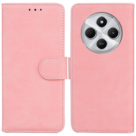 For Xiaomi Poco C75 4G / Redmi 14R 5G / 14C 4G Case Solid Color Leather Wallet Phone Cover - Pink