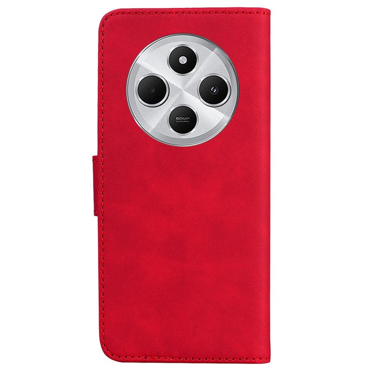For Xiaomi Poco C75 4G / Redmi 14R 5G / 14C 4G Case Solid Color Leather Wallet Phone Cover - Red